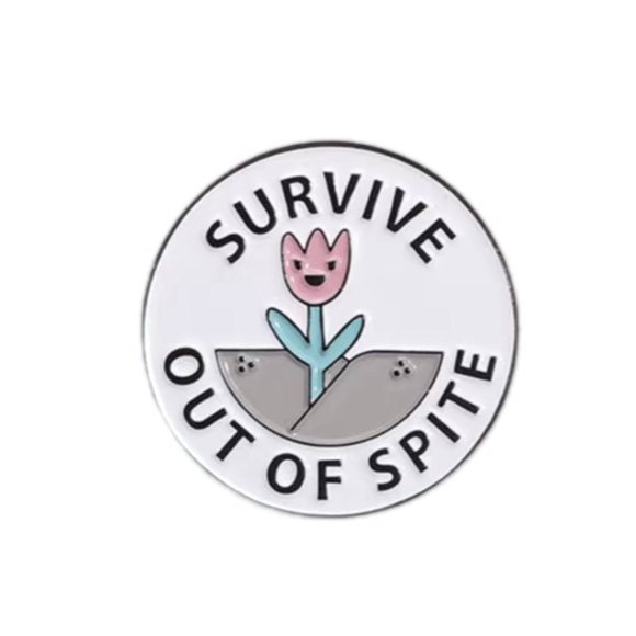 Survive out of‎ Spite Large Enameled Round Pin Brooch White New! - Picture 4 of 4